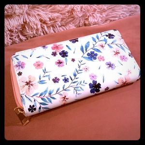 Long pink Floral wallet with zipper